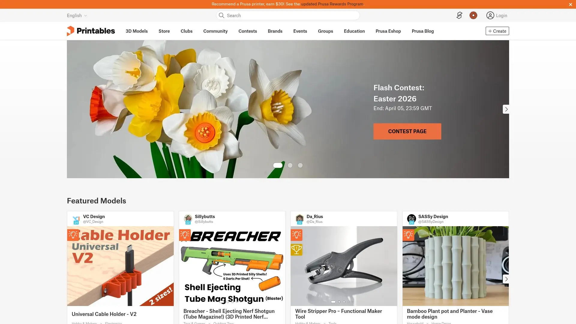 Printables Screenshot — Startseite mit Modellgalerie