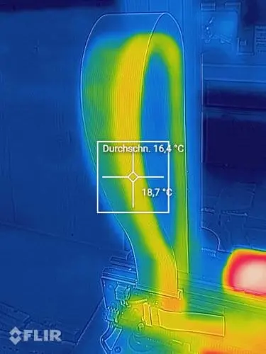 Wärmebild vom 30 Pinkabel des X1 Industrieflachbandkabel an der Z Achse während einer Belastungsroutine.