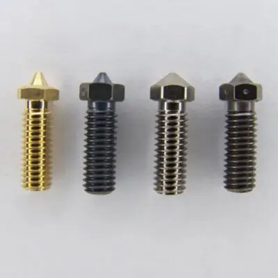 Übersicht von Volcano Düsen aus Messing, Stahl, Kupfer Nickel und E3D Nozzle X